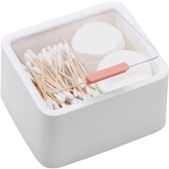 2 Slot Cotton Swab Ball Qtip Holder Jar Plastic Container Dispenser Box with Lid - Picture 1 of 7